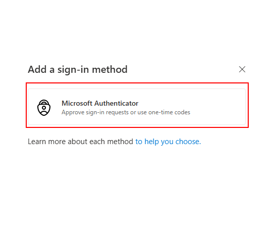 Example image showing Microsoft Authenticator as an available sign-in method.